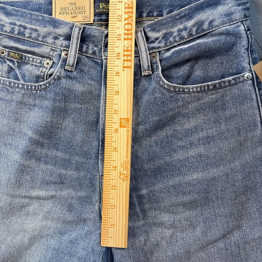 Polo Ralph Lauren Jeans Men 26x30  BLUE Relaxed Straight Patches Distressed NWT